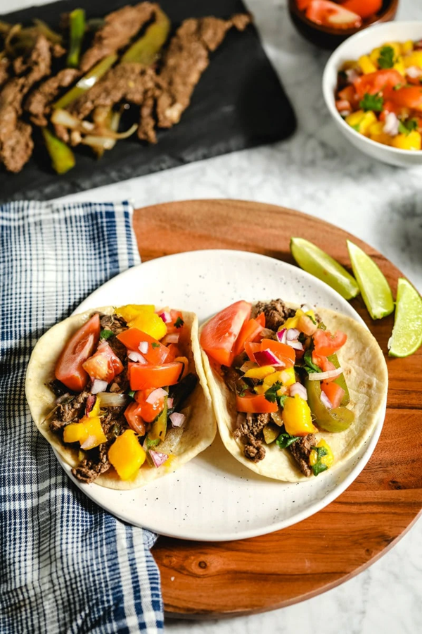 Beef fajitas with mango salsa