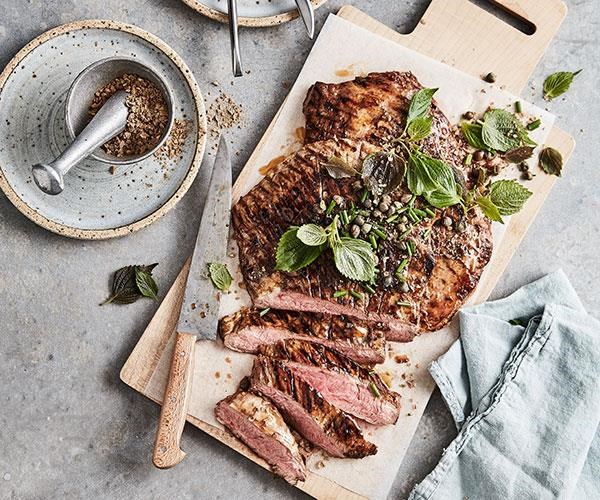 Beef flank with rosemary, capers and Sichuan pepper