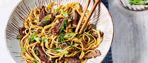 Beef, ginger and spring onion noodles