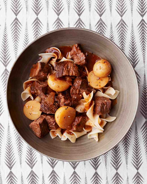 Beef goulash with egg noodles