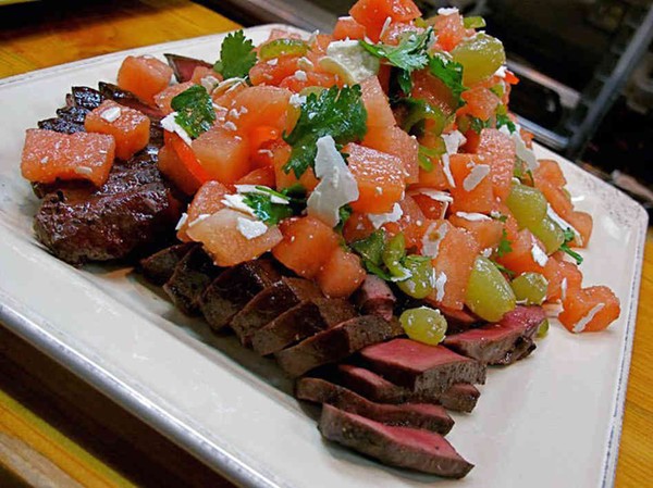 Beef heart and watermelon salad