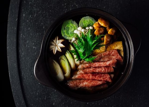 Beef hotpot with tofu, shiitake and vegetables (Wagyu sukiyaki)
