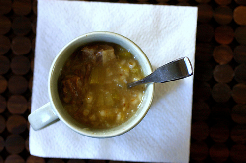 Beef, leek and barley soup
