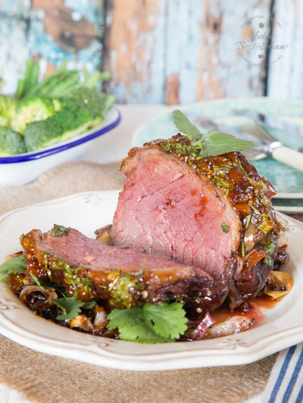 Beef mini roast with a chutney and coriander glaze