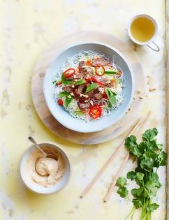 Beef noodle salad in satay sauce