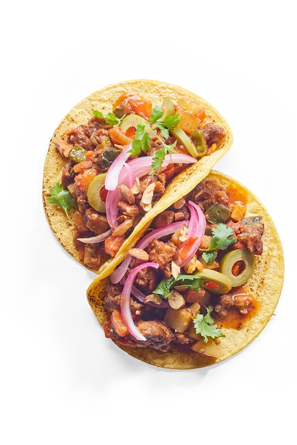 "Beef" picadillo-style tacos