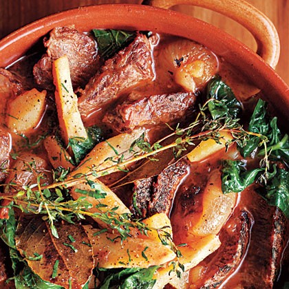 Beef pot roast with turnip greens