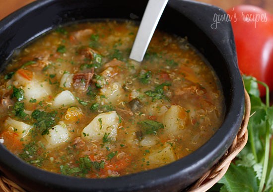 Beef, potato and quinoa soup