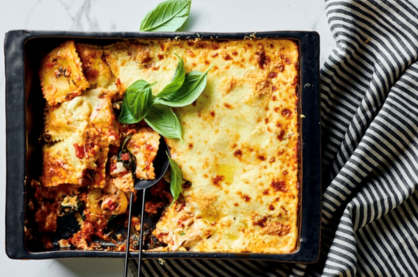 Beef ravioli lasagne with pecorino bechamel