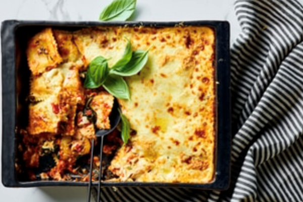 Beef ravioli lasagne with pecorino Bechamel