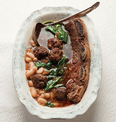Beef rib and meatball stew (T'fina pkaila) 