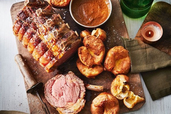 Beef rib roast, Port gravy, stuffed Yorkshire puddings