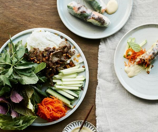 Beef rice-paper rolls