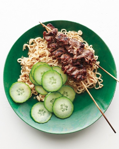 Beef satay with peanut-ginger ramen