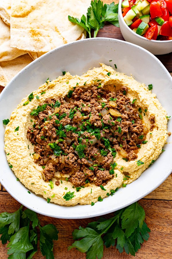 Beef shawarma hummus