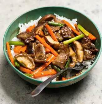 Beef, shiitake, and carrot stir-fry