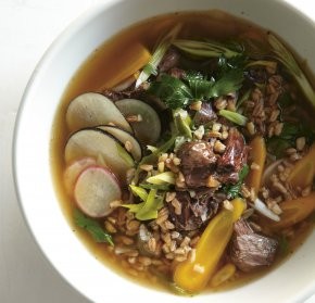Beef shin and farro soup