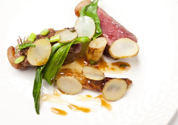 Beef sirloin with white asparagus & craft ale [Alyn Williams]