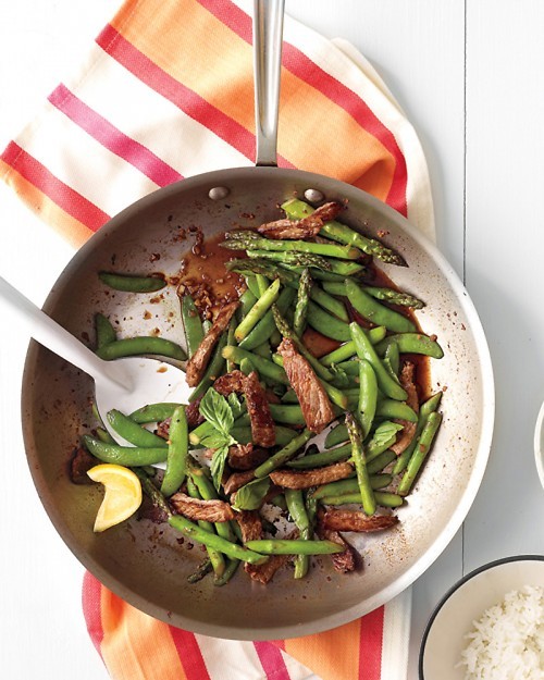 Beef, snap pea, and asparagus stir-fry