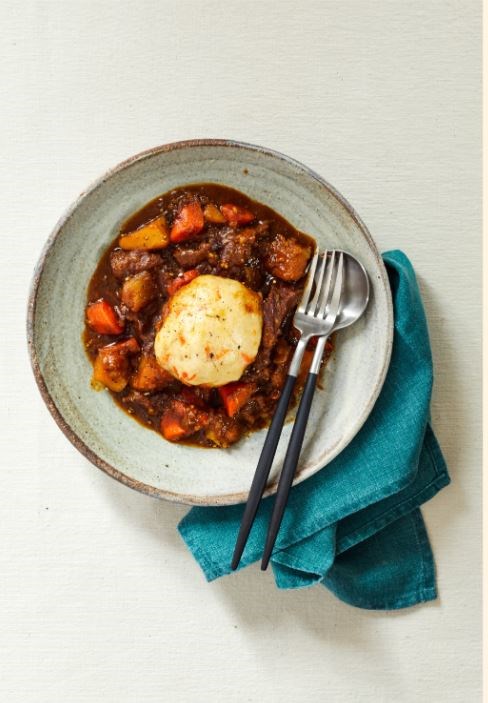Beef stew and South African dumplings (Sinoyolo Sifo)