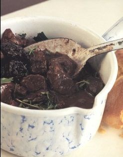 Beef stew with prunes and pumpkin scones