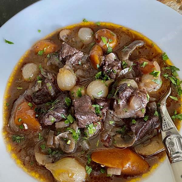 Beef stew with red wine (Boeuf Bourguignon)
