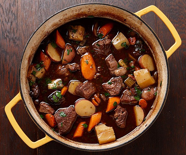 Beef stew with root vegetables and horseradish