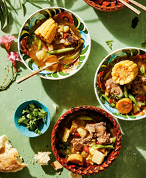Beef stew with sweet green peppers, sweet potatoes, and plantains (Puchero Tabasqueño)