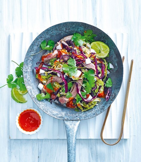 Beef stir-fry with cabbage and coconut