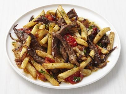 Beef stir-fry with French fries