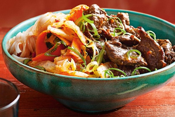 Beef stir-fry with quick kimchi