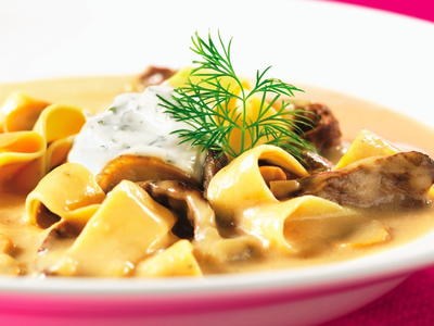 Beef Stroganoff and noodle soup