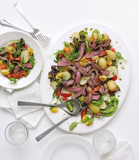 Beef tagliata with potato, rocket and Parmesan salad