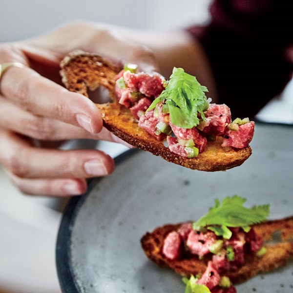 Beef tartare with celery and Parmigiano-Reggiano