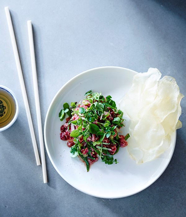 Beef tartare with herbs and nuoc cham