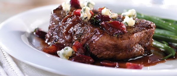 Beef tenderloin with cherry Port sauce & Gorgonzola
