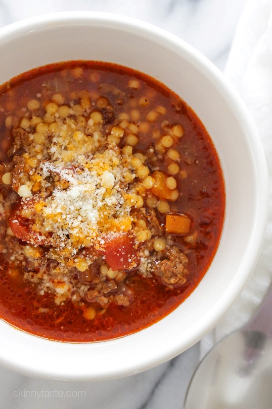 Beef, tomato and acini di pepe soup (Instant Pot or slow cooker)