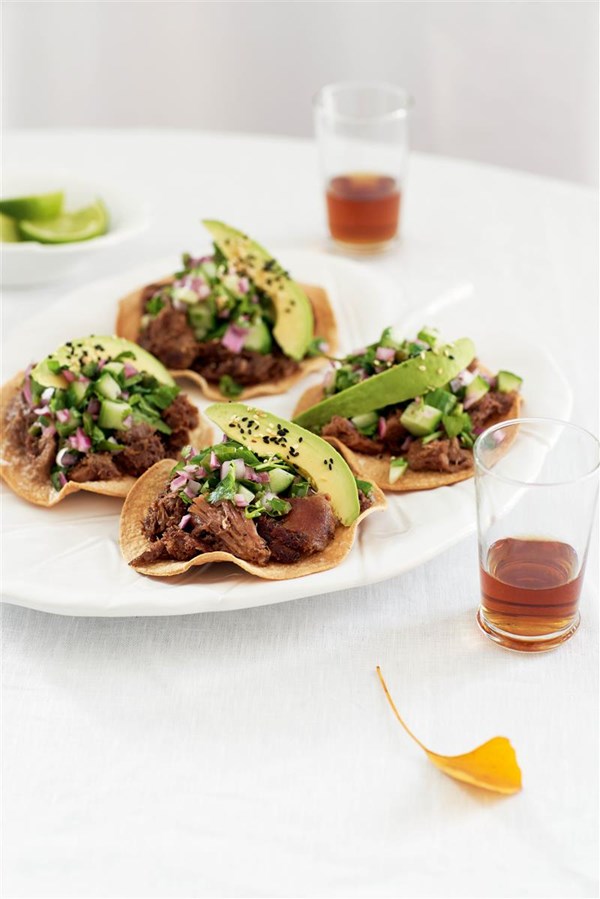 Beef-tongue tostadas
