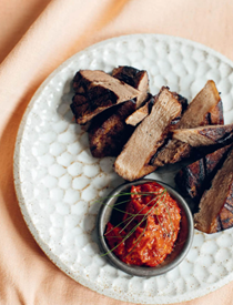 Beef tongue with grilled chilli relish (Lin wua yang)
