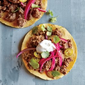 Beef tostadas with quick-pickled onions
