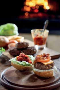 Beef/ostrich burger with all the trimmings