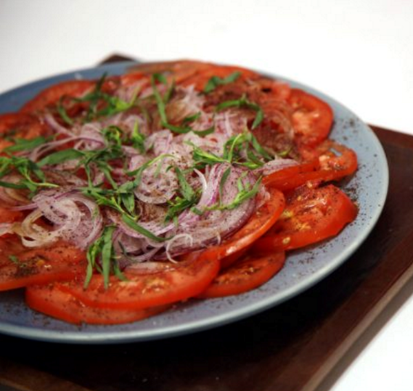 Beefsteak tomato, red onion, and sumac salad