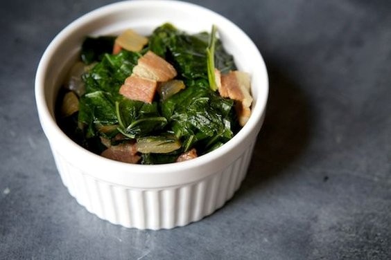 Beer and bacon braised collard greens