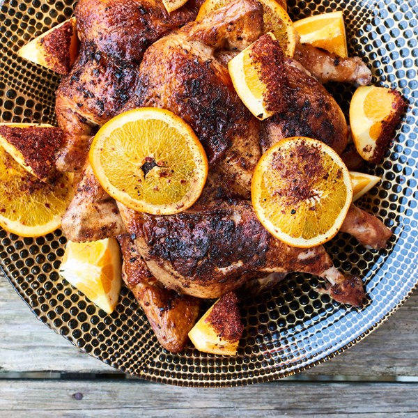 Beer-and-orange-marinated roast chicken
