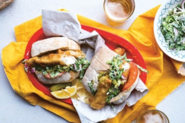 Beer-batter fish burgers with tartare iceberg slaw