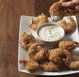 Beer-battered coconut shrimp with rémoulade sauce