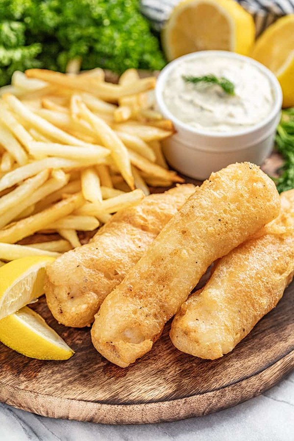 Beer-battered fish and chips