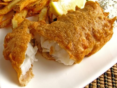Beer battered fish (fish and chips)