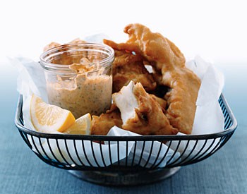 Beer-battered fish with smoked-paprika mayonnaise