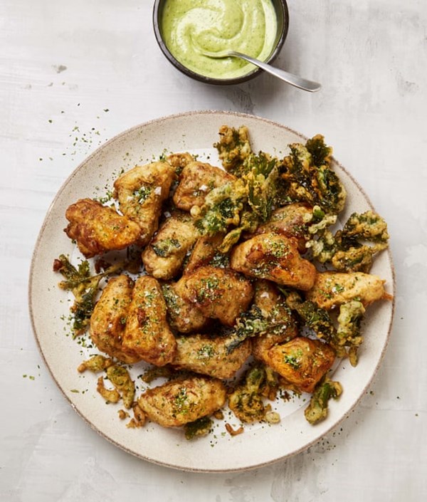 Beer-battered salt-and-vinegar tofu with tofioli